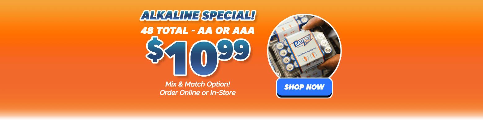Battery Joe Alkaline Special - 48 AA or AAA for $10.99